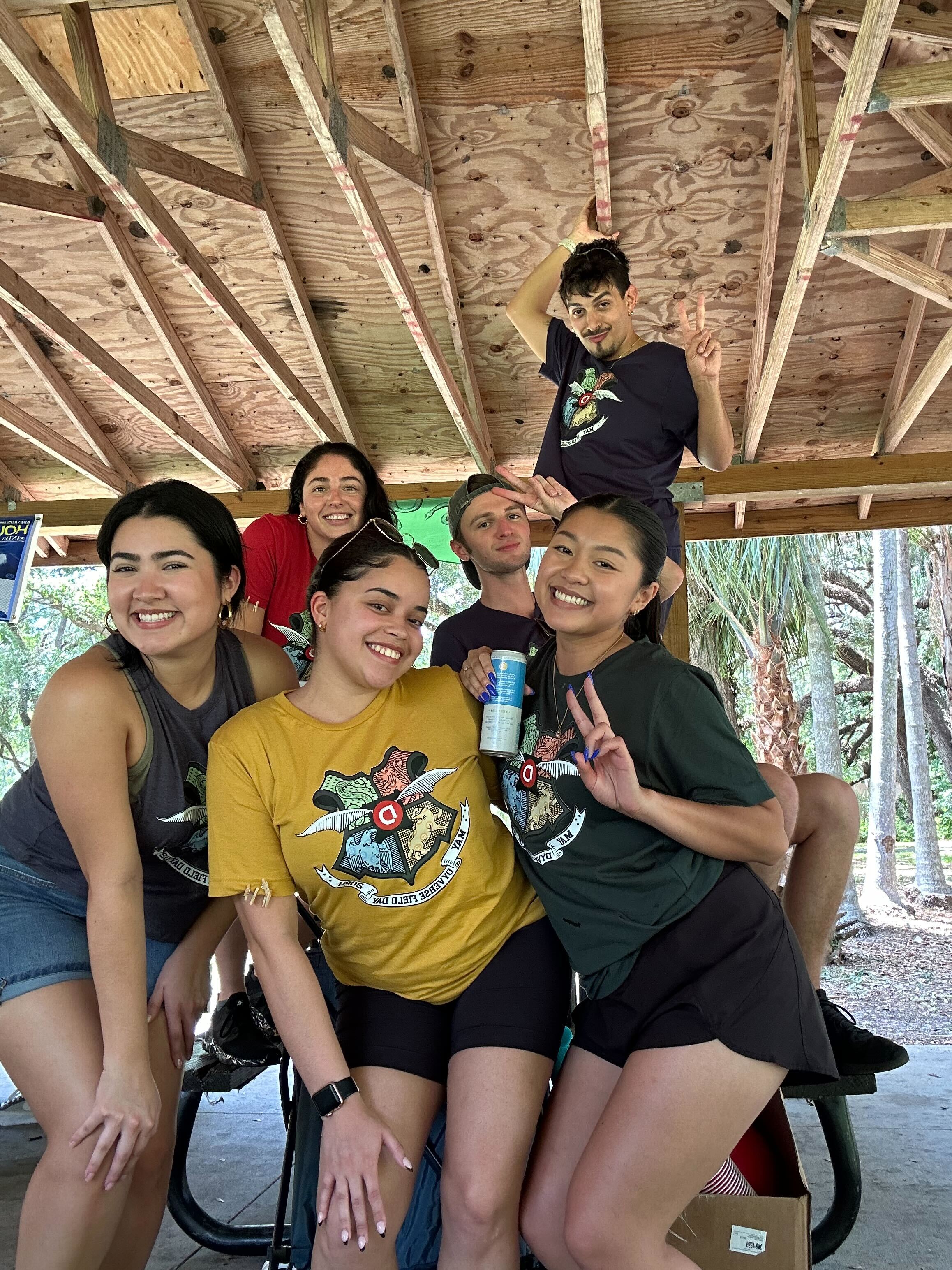 Team hanging out at Langford Park pavilion